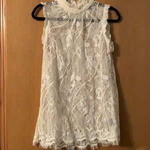 Cream high neck lace tank top sz medium